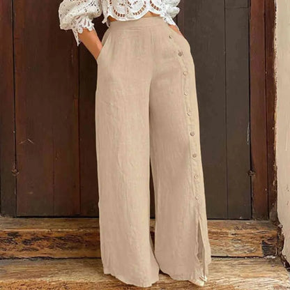 Pantalon Large avec Boutons Décoratifs pour Femme | Idéal pour le Bureau ou les Sorties