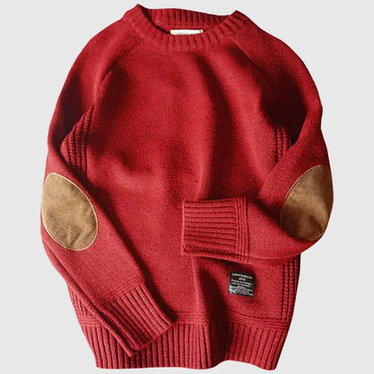 Pull en Maille Épaisse pour Hommes avec Coudières Contrastantes | Idéal pour l’Automne et l’Hiver