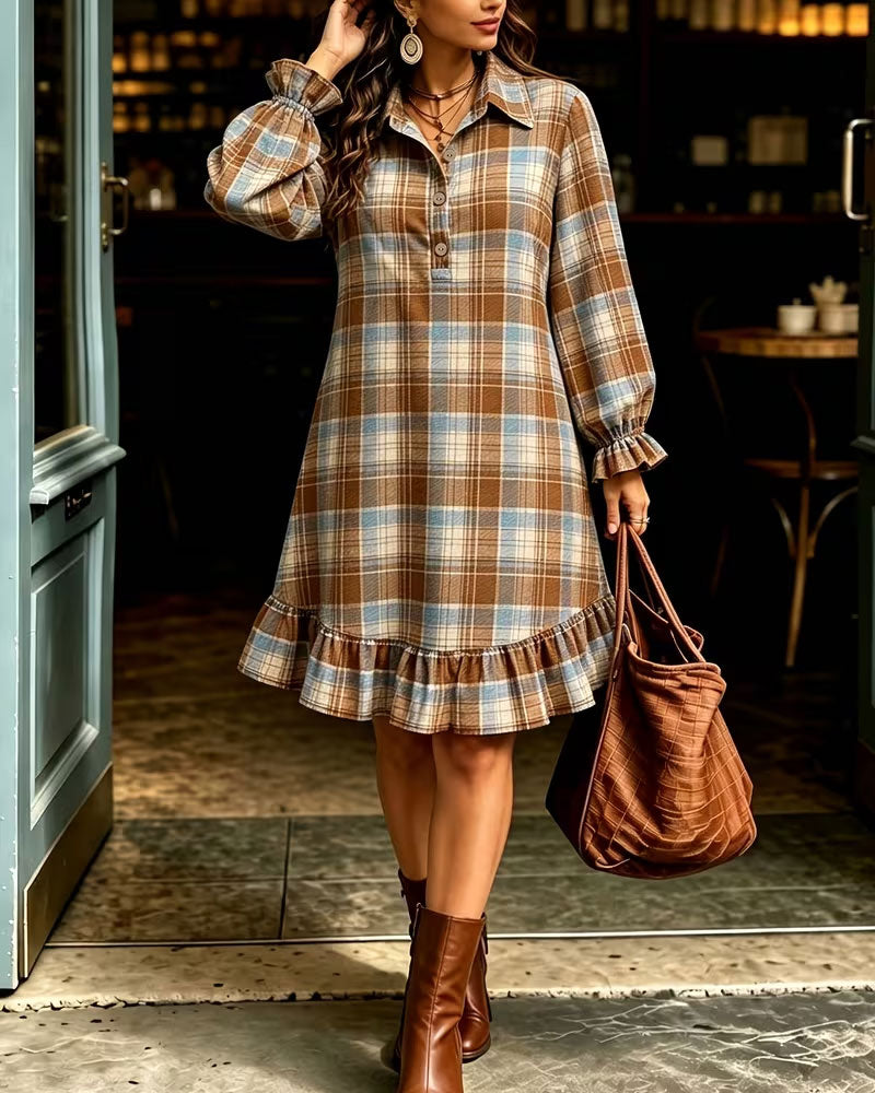 Robe à carreaux et col chemise pour femmes