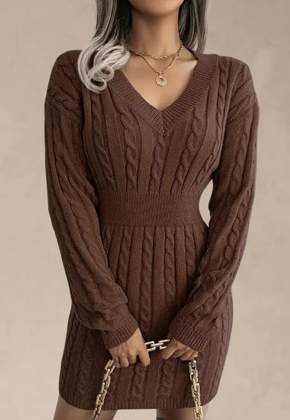 Robe à col V avec ceinture côtelée pour femmes