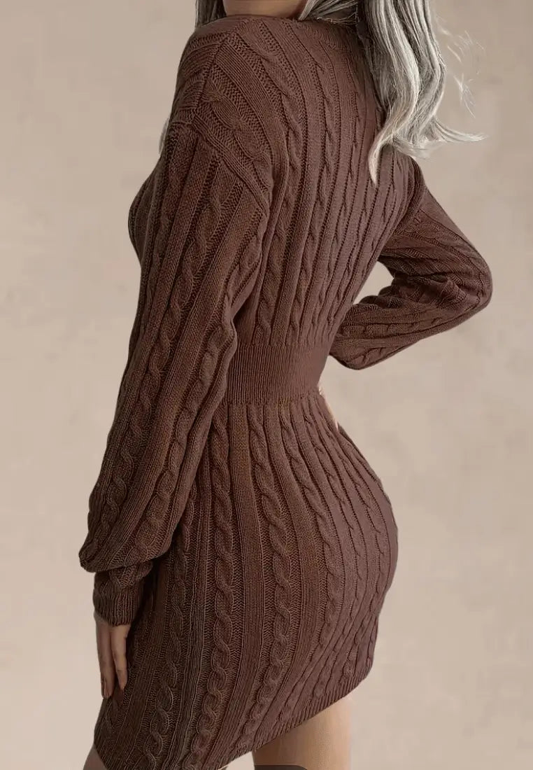 Robe à col V avec ceinture côtelée pour femmes