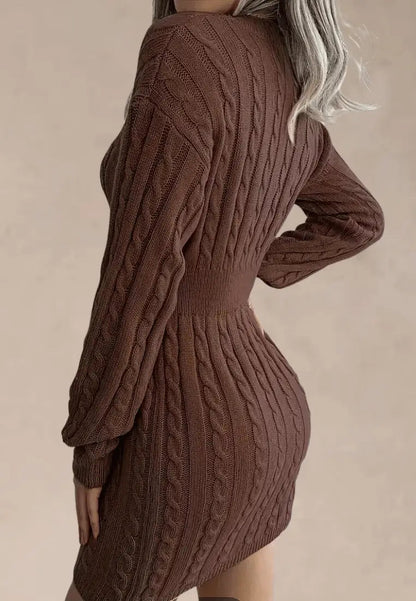Robe à col V avec ceinture côtelée pour femmes