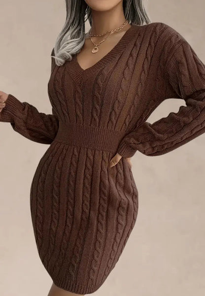 Robe à col V avec ceinture côtelée pour femmes