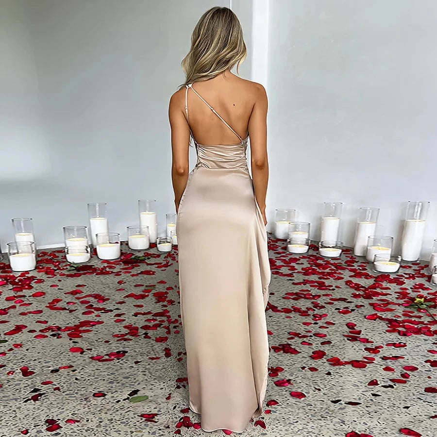 Robe de soirée asymétrique fendue pour femmes