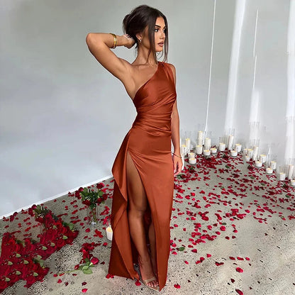 Robe de soirée asymétrique fendue pour femmes