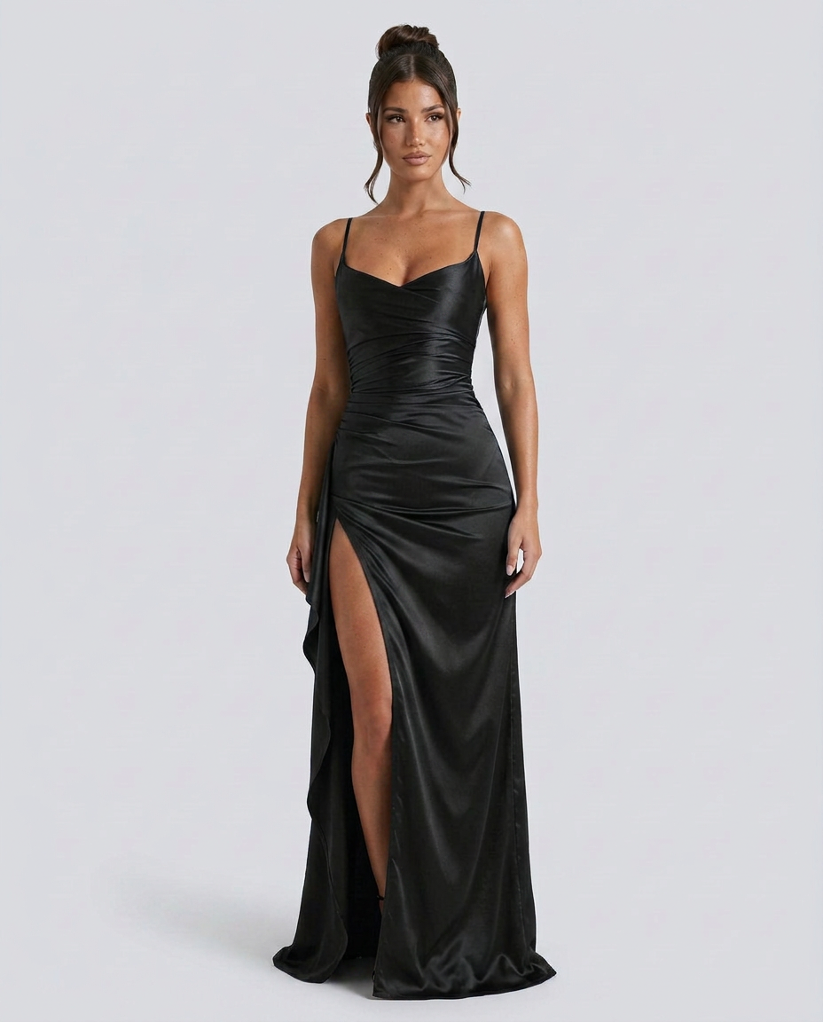 Robe maxi fendue à col drapé pour femmes