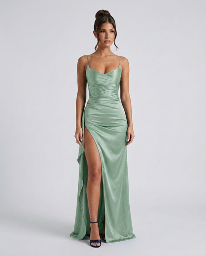 Robe maxi fendue à col drapé pour femmes