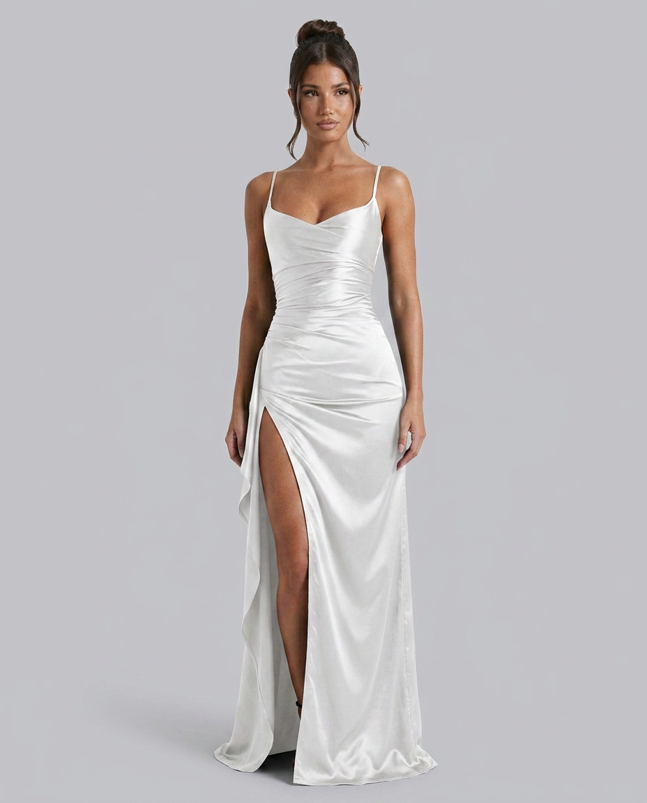 Robe maxi fendue à col drapé pour femmes
