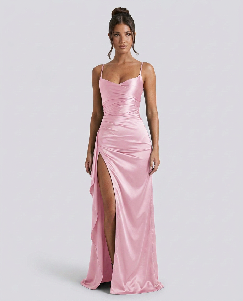 Robe maxi fendue à col drapé pour femmes