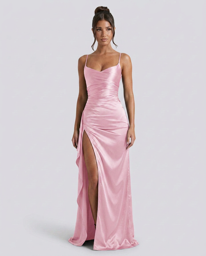 Robe maxi fendue à col drapé pour femmes