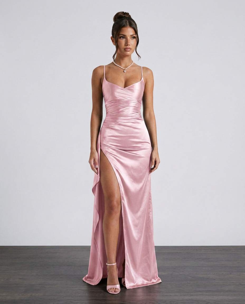 Robe maxi fendue à col drapé pour femmes