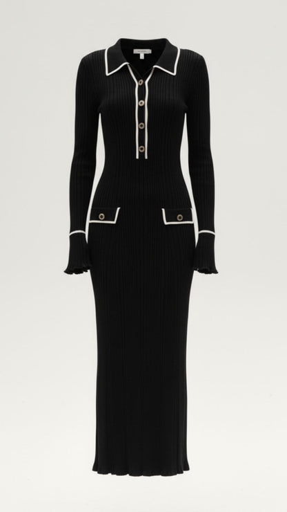 Robe maxi côtelée à col chemise pour femmes