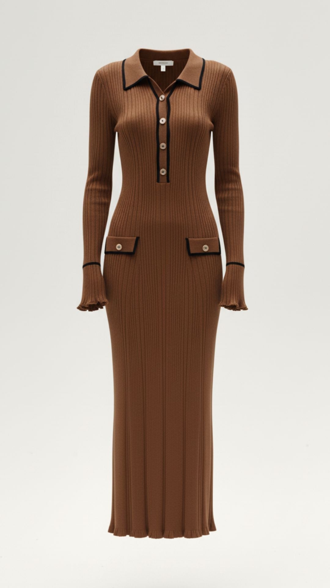 Robe maxi côtelée à col chemise pour femmes