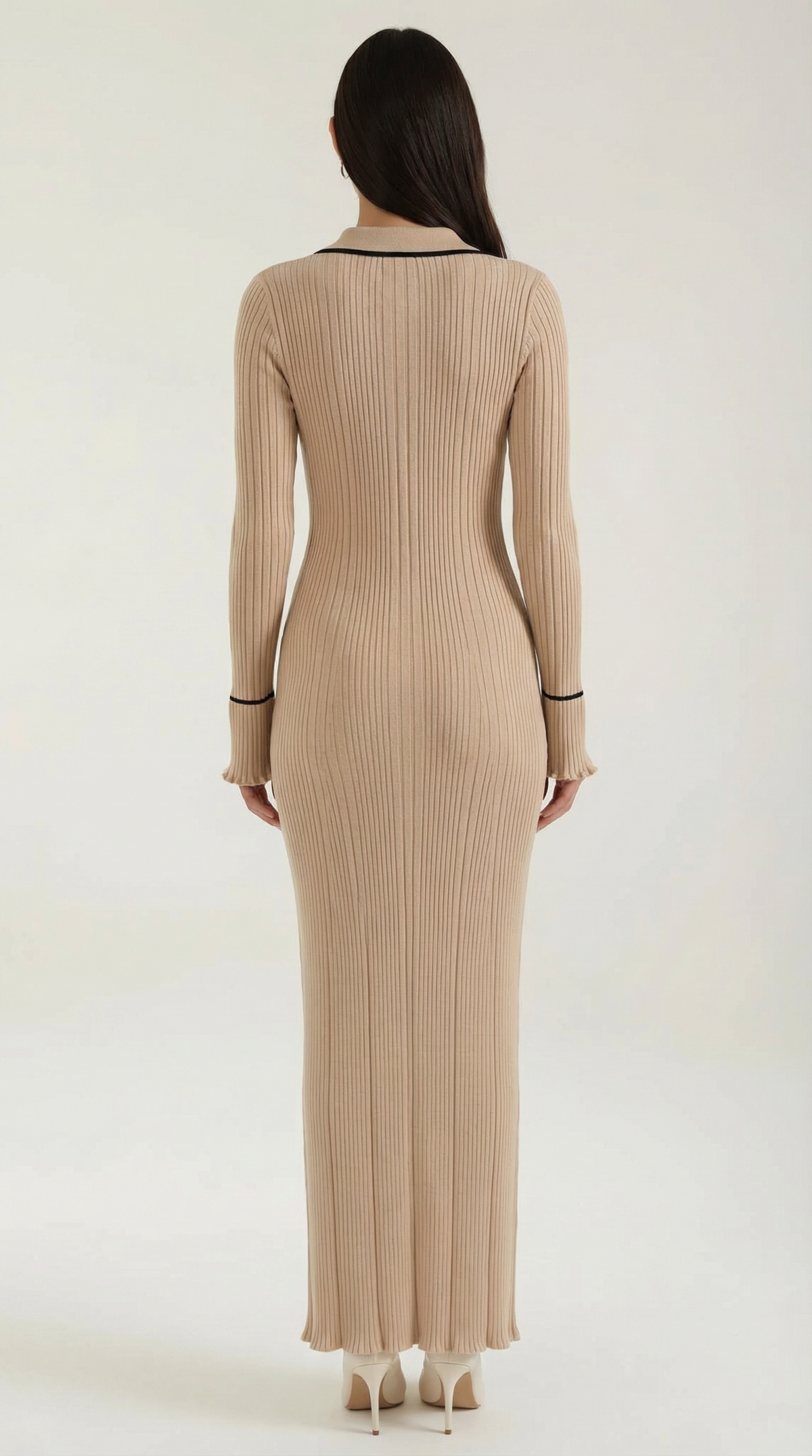 Robe maxi côtelée à col chemise pour femmes