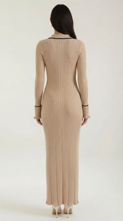 Robe maxi côtelée à col chemise pour femmes