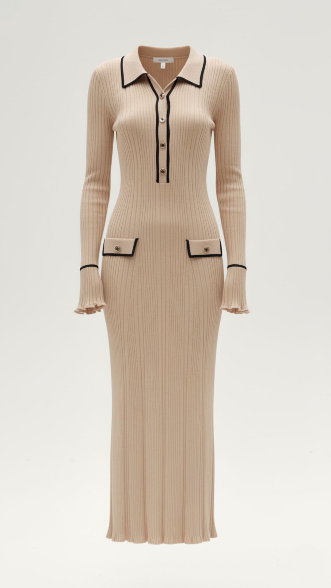 Robe maxi côtelée à col chemise pour femmes