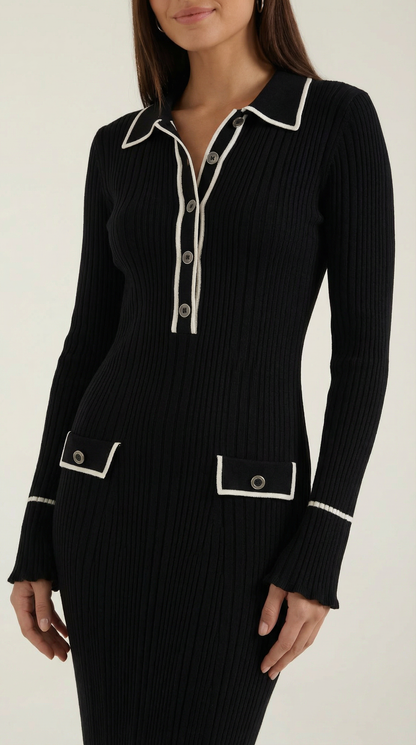 Robe maxi côtelée à col chemise pour femmes