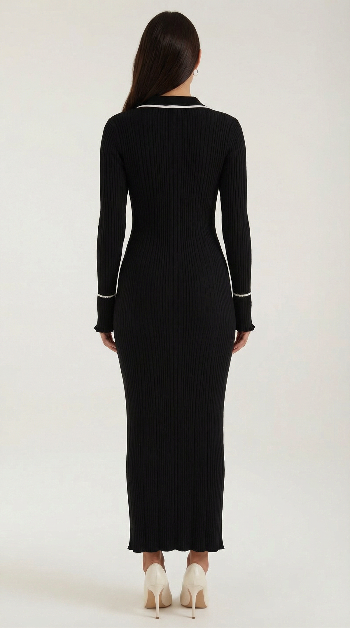 Robe maxi côtelée à col chemise pour femmes