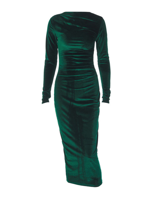 Robe midi drapée col bateau pour femmes