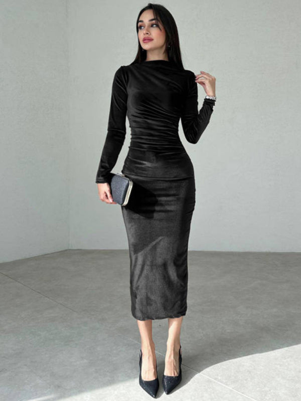 Robe midi drapée col bateau pour femmes