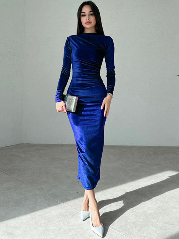 Robe midi drapée col bateau pour femmes