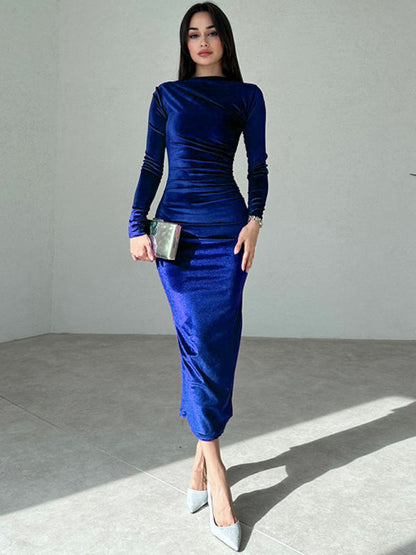 Robe midi drapée col bateau pour femmes
