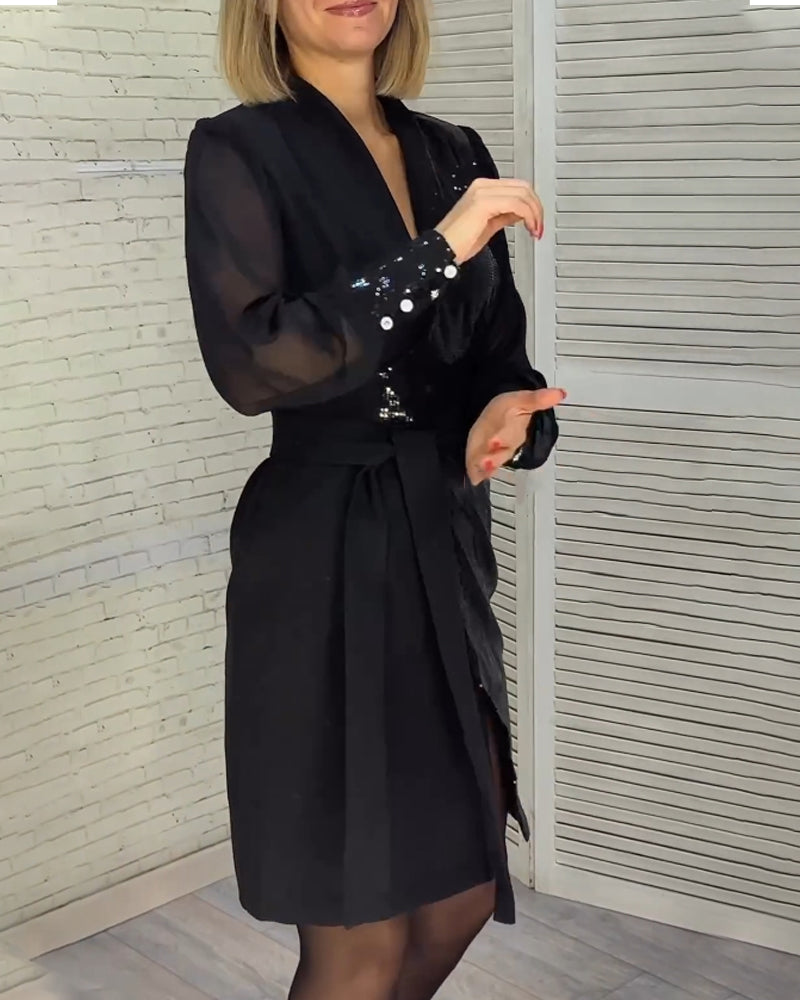 Robe portefeuille à sequins pour femmes