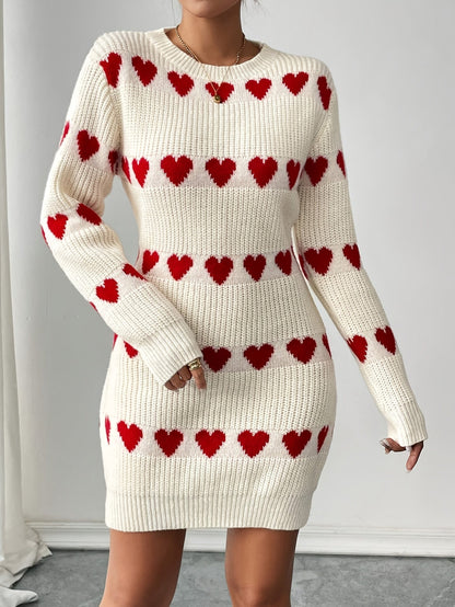 Robe pull à motif cœurs pour femmes