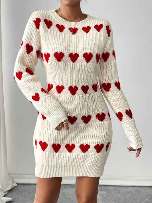 Robe pull à motif cœurs pour femmes