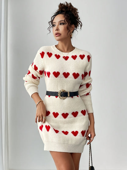 Robe pull à motif cœurs pour femmes