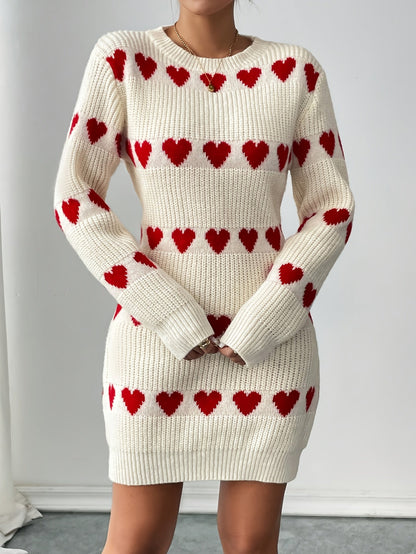 Robe pull à motif cœurs pour femmes