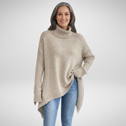 Pull col roulé ourlet asymétrique pour femmes