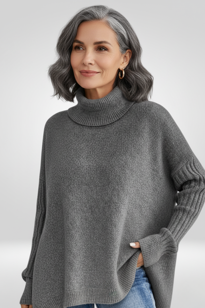 Pull col roulé ourlet asymétrique pour femmes