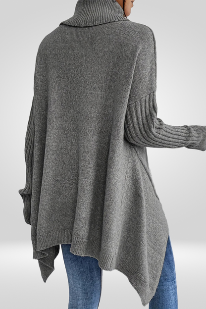 Pull col roulé ourlet asymétrique pour femmes