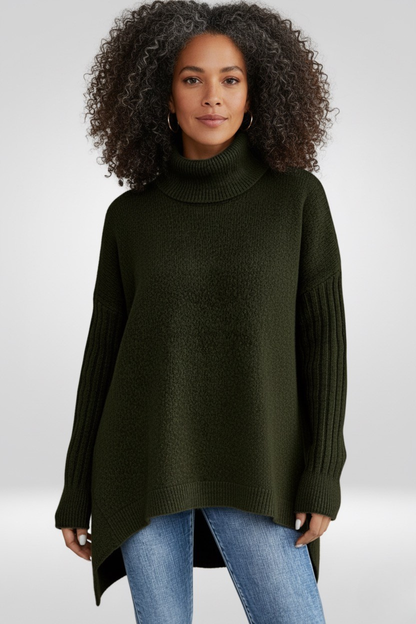 Pull col roulé ourlet asymétrique pour femmes