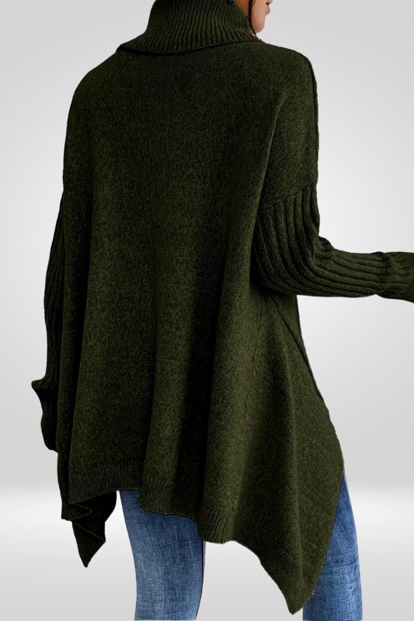 Pull col roulé ourlet asymétrique pour femmes