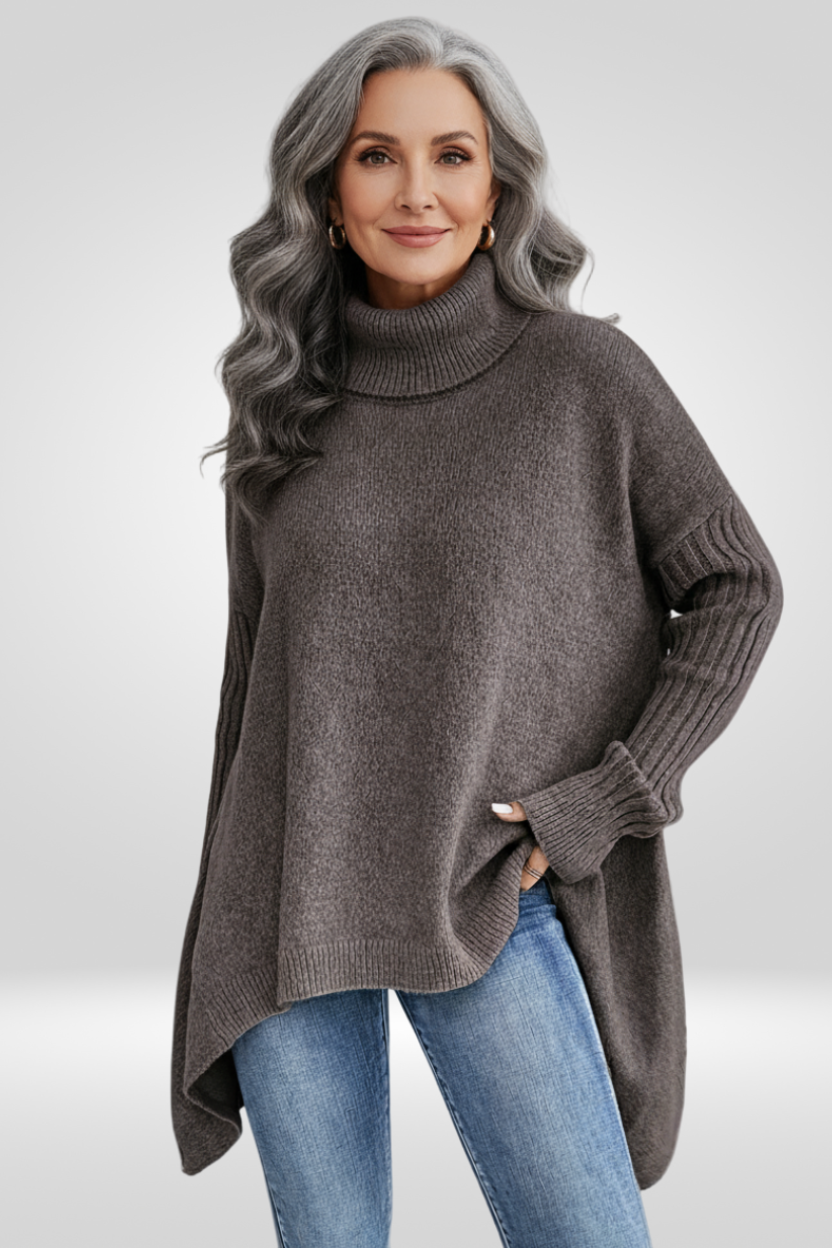 Pull col roulé ourlet asymétrique pour femmes