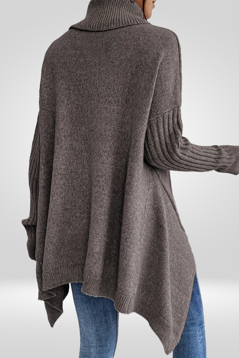 Pull col roulé ourlet asymétrique pour femmes