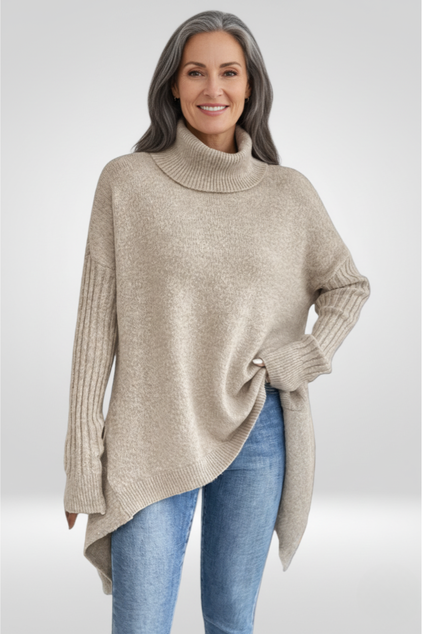 Pull col roulé ourlet asymétrique pour femmes
