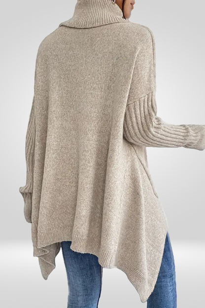 Pull col roulé ourlet asymétrique pour femmes