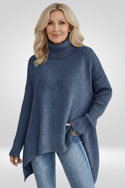 Pull col roulé ourlet asymétrique pour femmes