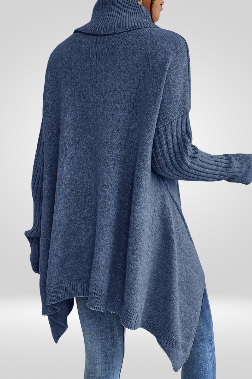 Pull col roulé ourlet asymétrique pour femmes