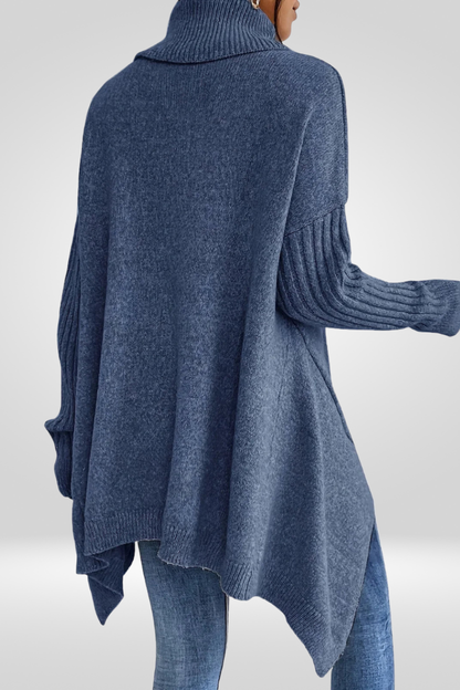 Pull col roulé ourlet asymétrique pour femmes