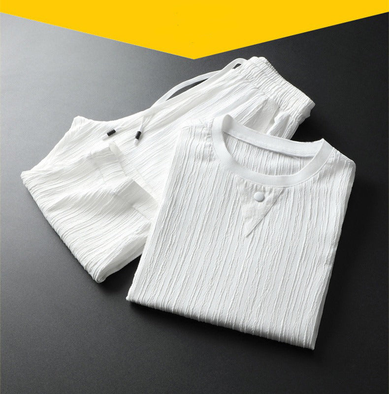 Ensemble Décontracté Avec Chemise À Manches Courtes Et Pantalon Pour Hommes | Idéal Pour Saison Estivale