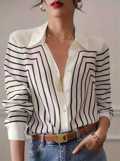 Chemisier À Motif Rayé À Manches Longues Pour Femme | Idéal Pour La Mi-Saison