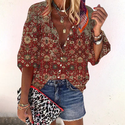 Blouse à Manches Courtes avec Imprimé et Fermeture Boutonnée pour Femme | Idéale pour la Saison Estivale