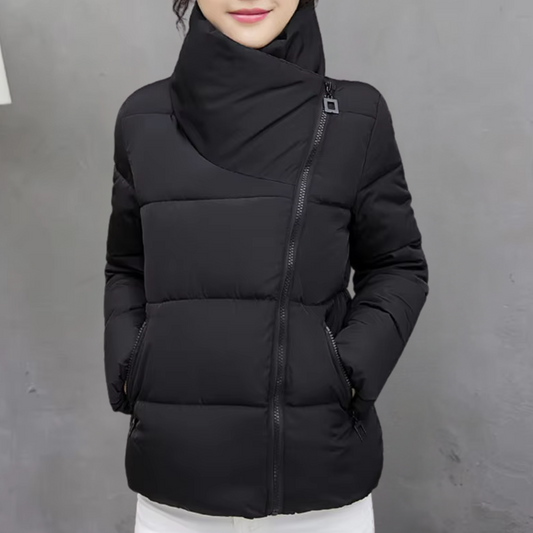 Manteau Matelassé Long avec Fermeture Éclair Asymétrique pour Femme | Idéal pour l’Hiver