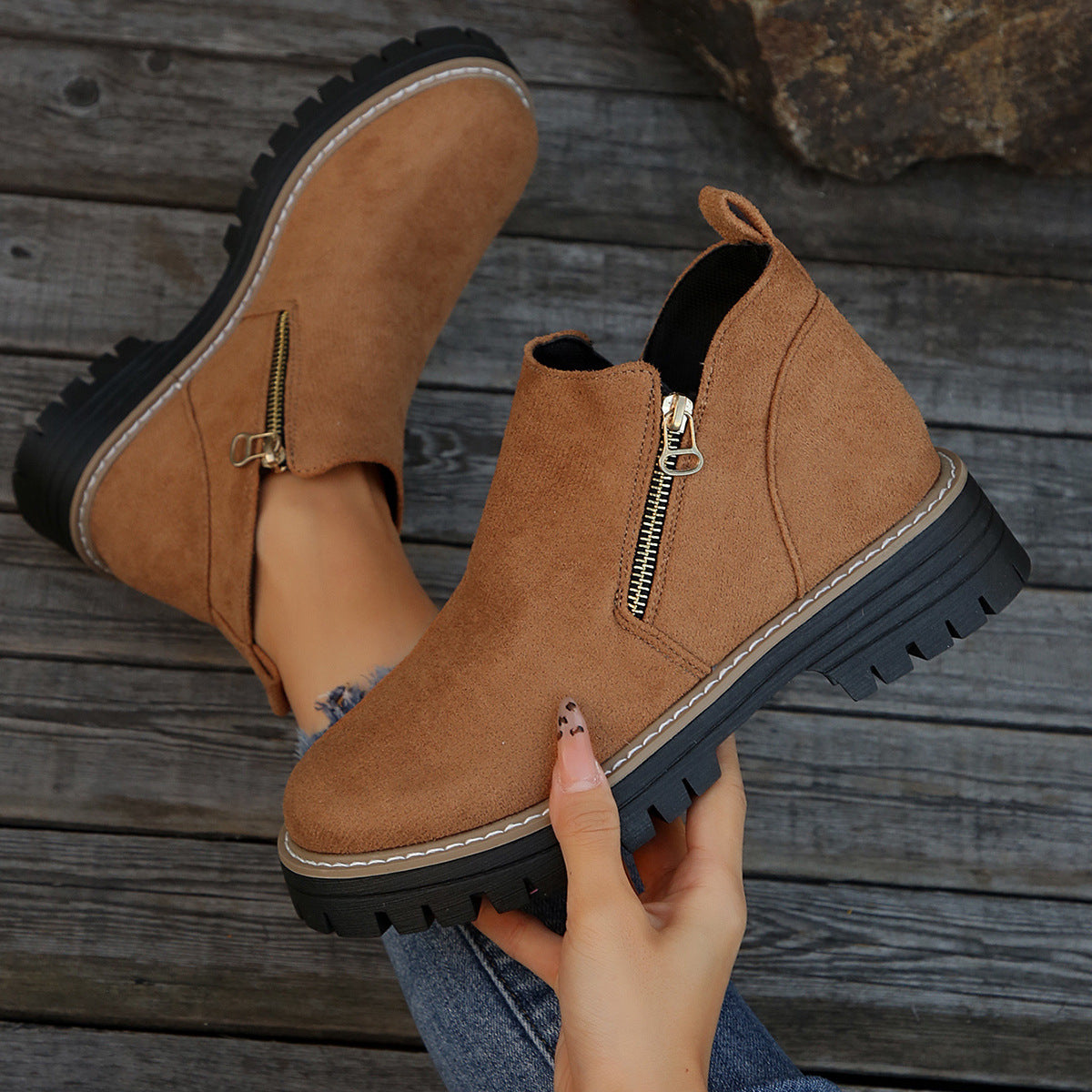 Bottines zippées à plateforme pour femmes