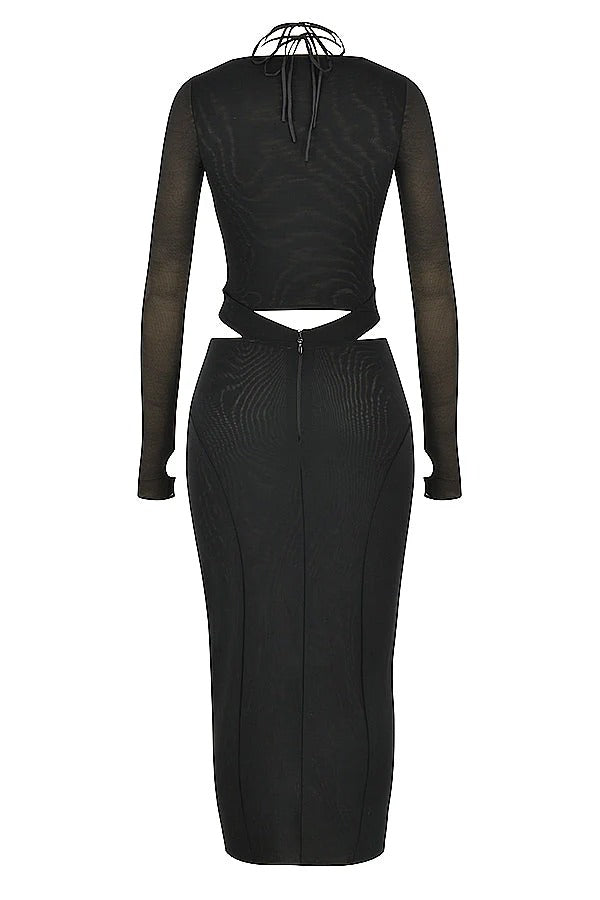 Robe Midi Noire avec Découpes pour Femme | Idéale pour les Soirées ou Événements