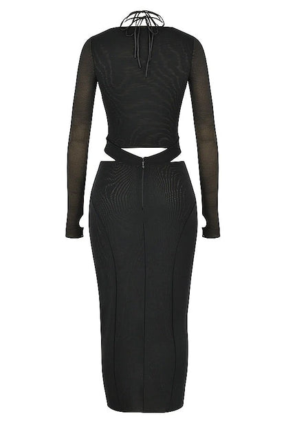 Robe Midi Noire avec Découpes pour Femme | Idéale pour les Soirées ou Événements